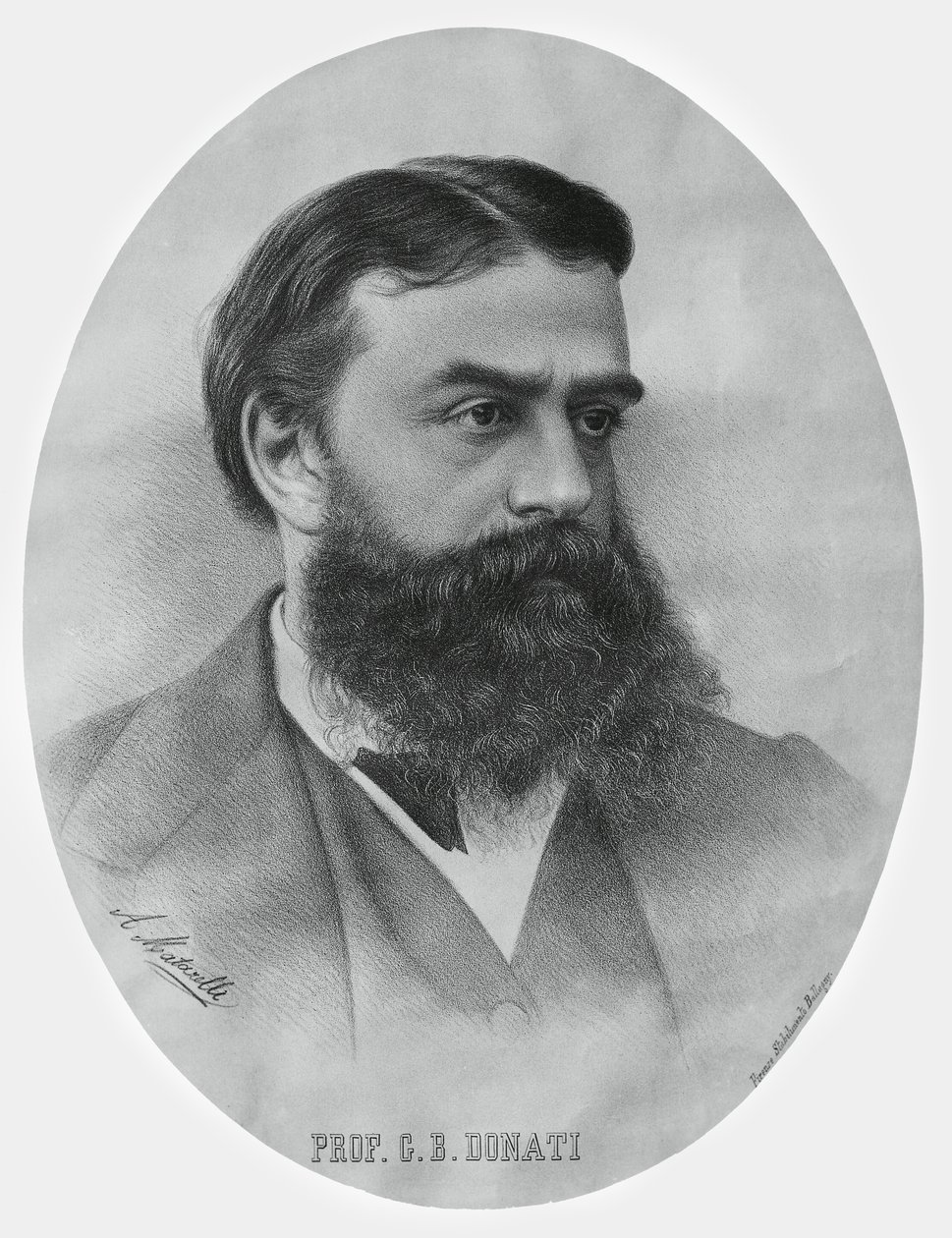 Portrett av Giovanni Battista Donati (1826-1873), italiensk matematiker og astronom, gravering av John Ward Dunsmore