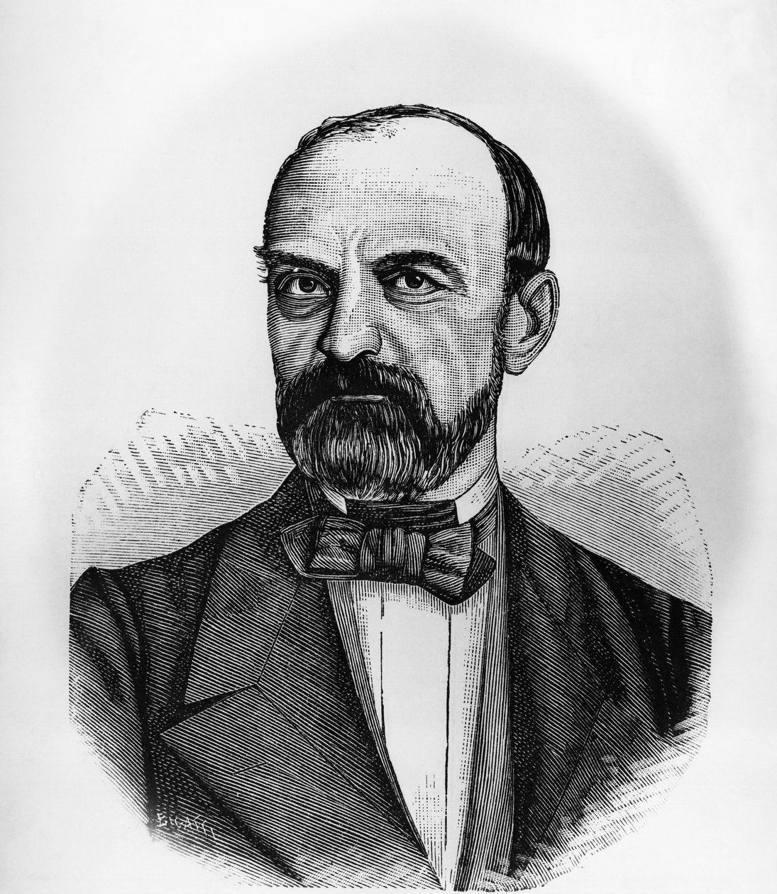 Portrett av Giovanni Lanza (1810-1882), italiensk politiker som var president for ministerrådet for kongeriket Italia fra 1869 til 1873, gravering av John Ward Dunsmore