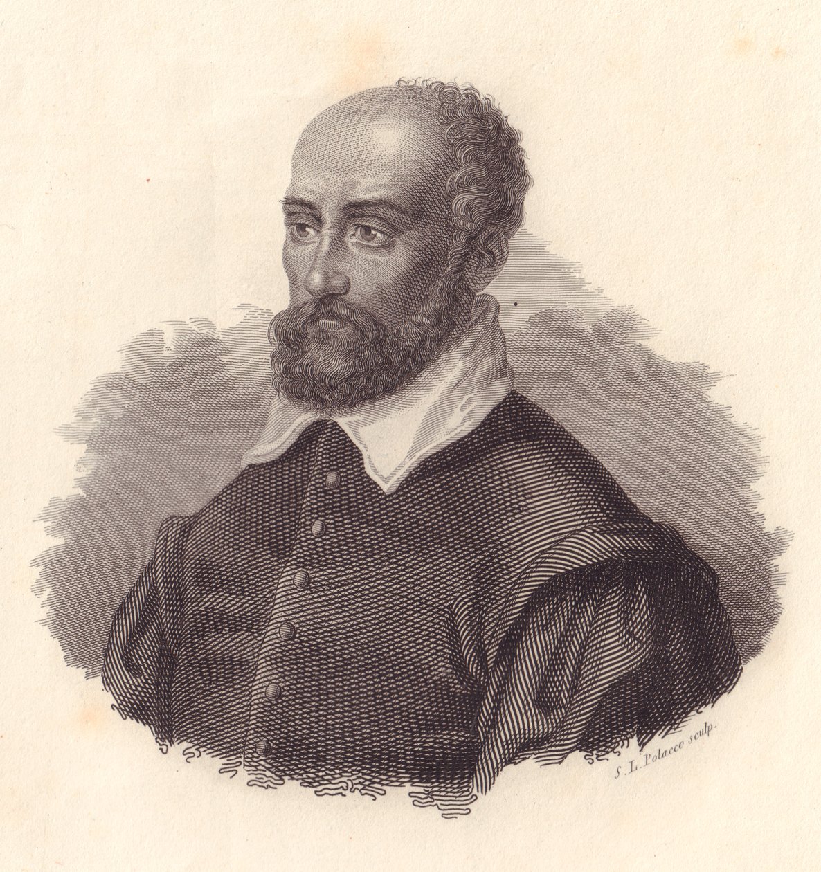 Portrett av den italienske arkitekten Andrea Palladio, pseudonym til Andrea di Pietro (1508-1580), kobberstikk av John Ward Dunsmore