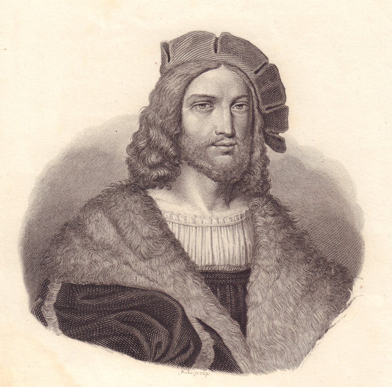 Portrett av den italienske poeten Antonio Tebaldeo (1463-1537), kobberstikk fra maleri av Raphael av John Ward Dunsmore