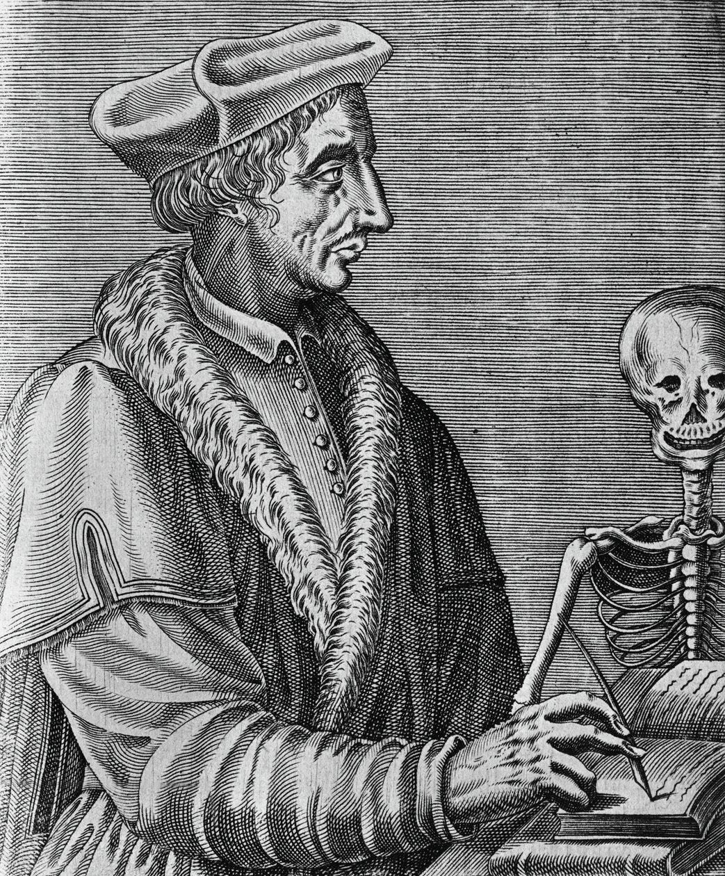 Portrett av Jean Francois Fernel (1497-1558), fransk lege, astronom og matematiker, gravering av Nicolas II de Larmessin (ca 1638-1694) av John Ward Dunsmore