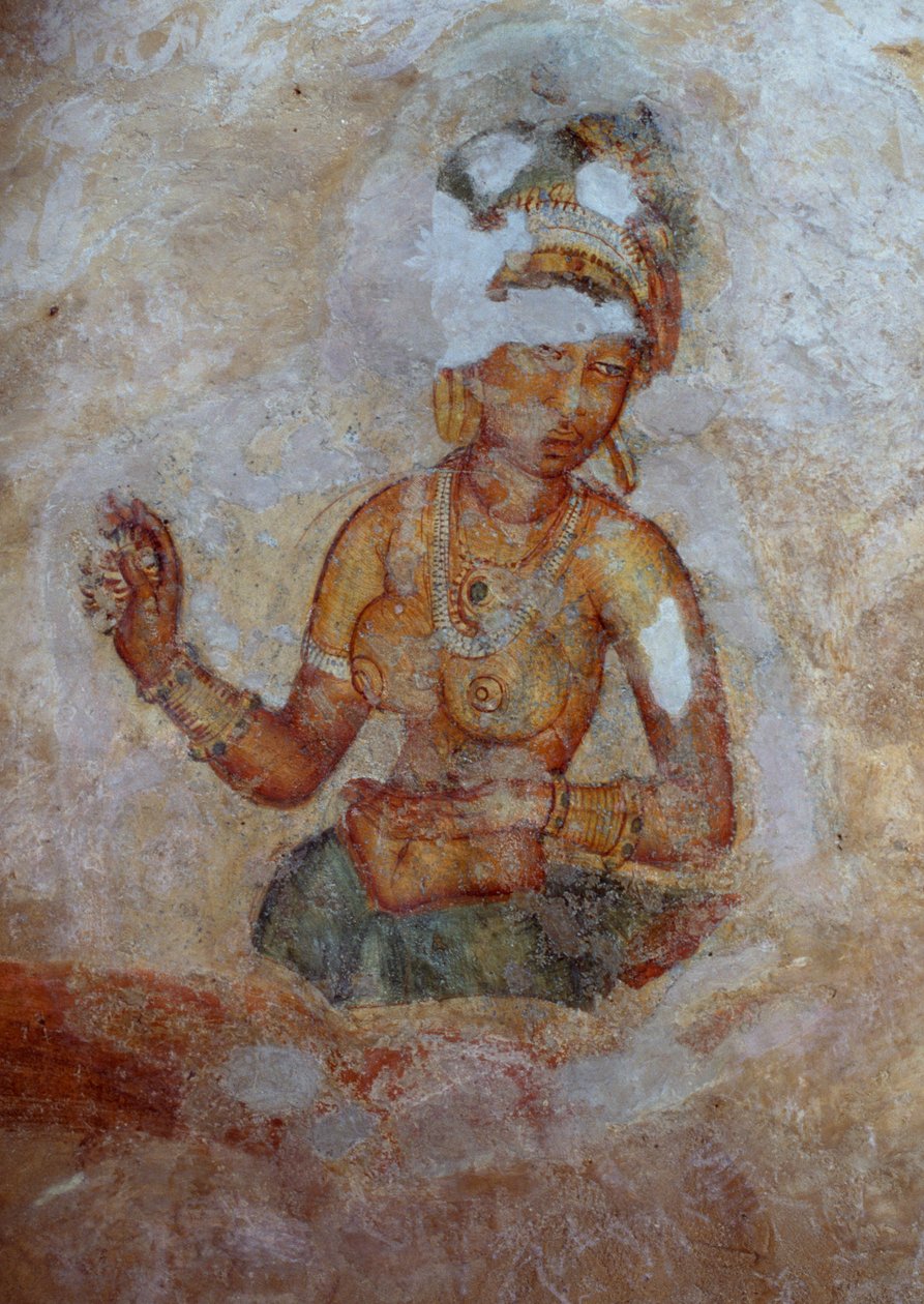 Sri Lanka, freskomaleri av jenter i Sigiriya arkeologiske kompleks (UNESCOs verdensarvliste av John Ward Dunsmore