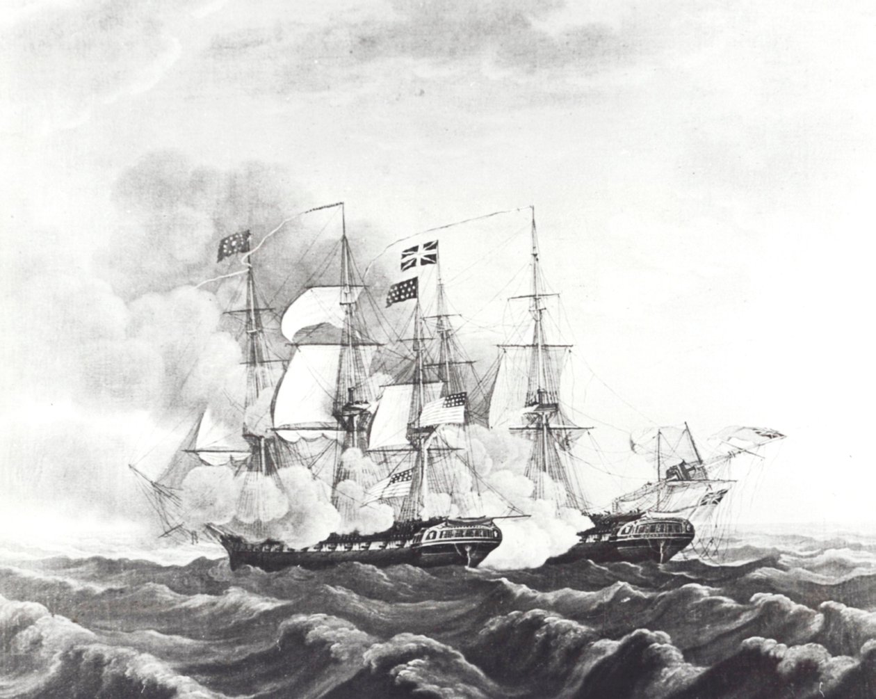 USS Constitution og HMS Guerriere (litho) av John Ward Dunsmore
