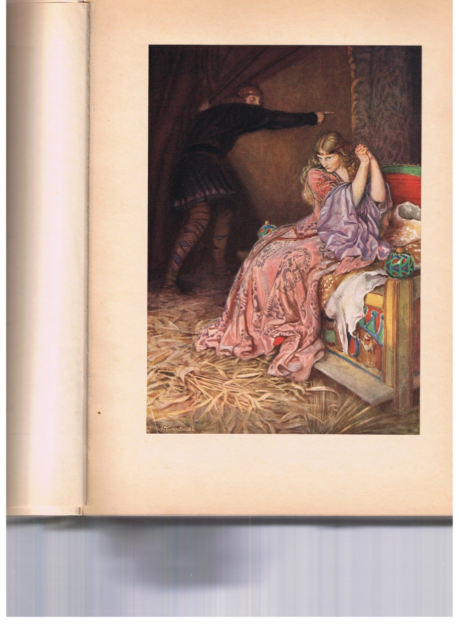 Hamlet ber Ophelia gå til et nonnekloster mens hun later som hun er sint, fra "Hamlet" av William Shakespeare, utgave utgitt av Hodder und Stoughton i 1915 av W. G. Simmonds