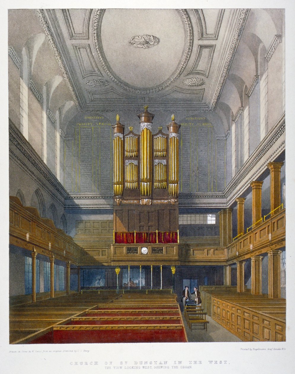 Interiør, vestover, Church of St Dunstan i vest, Fleet Street, City of London, 1829 av W Ganci