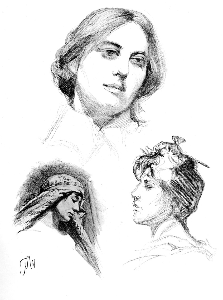 Blyantstudier av tre kvinner, 1902-1903. av W. Gulzow