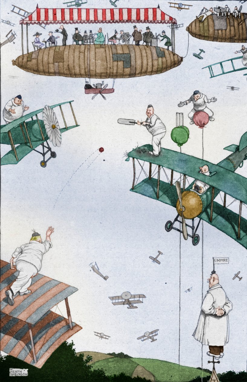Fremtidens Aerial Cricket Match, c1918 1919 av William Heath Robinson