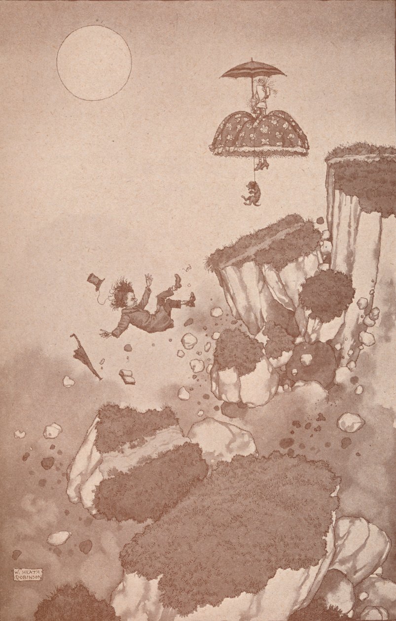 Hvordan oppfinneren av flyet først fikk ideen under et skred, c1918 1919 av William Heath Robinson