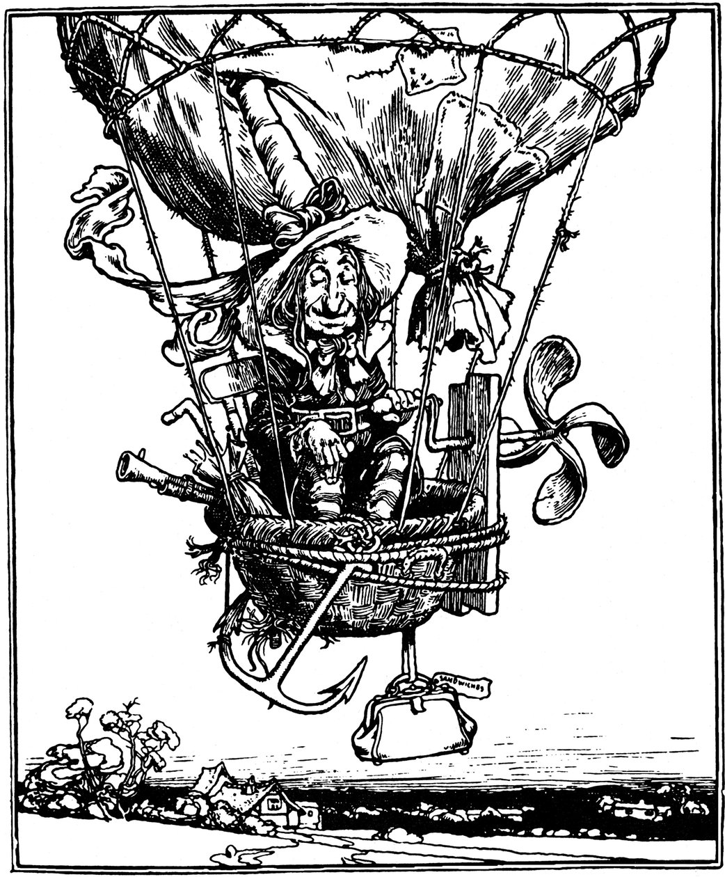 Illustrasjon fra barneboken The Adventures of Uncle Lubin, 1902. av William Heath Robinson
