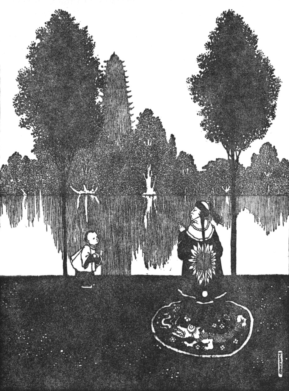 De forgudet byen, palasset og hagen, ca 1930 av William Heath Robinson