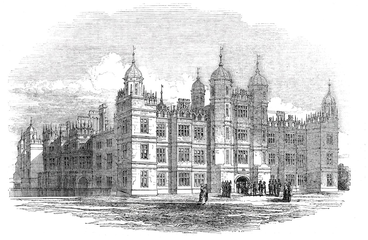 Burghley House - nordfronten, 1844. av W. J. Linton