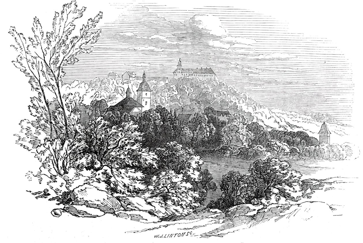 Slottet i Molsdorf - fra Hans Kongelige Høyhet Prins Alberts tegning, 1845. av W. J. Linton