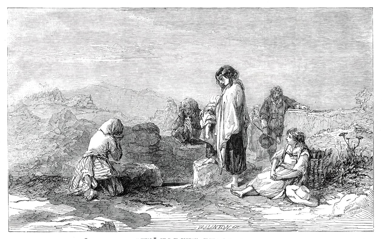 Pilgrims to the Holy Well - av F.W. Topham - fra den nye akvarellutstillingen, 1845. av W. J. Linton