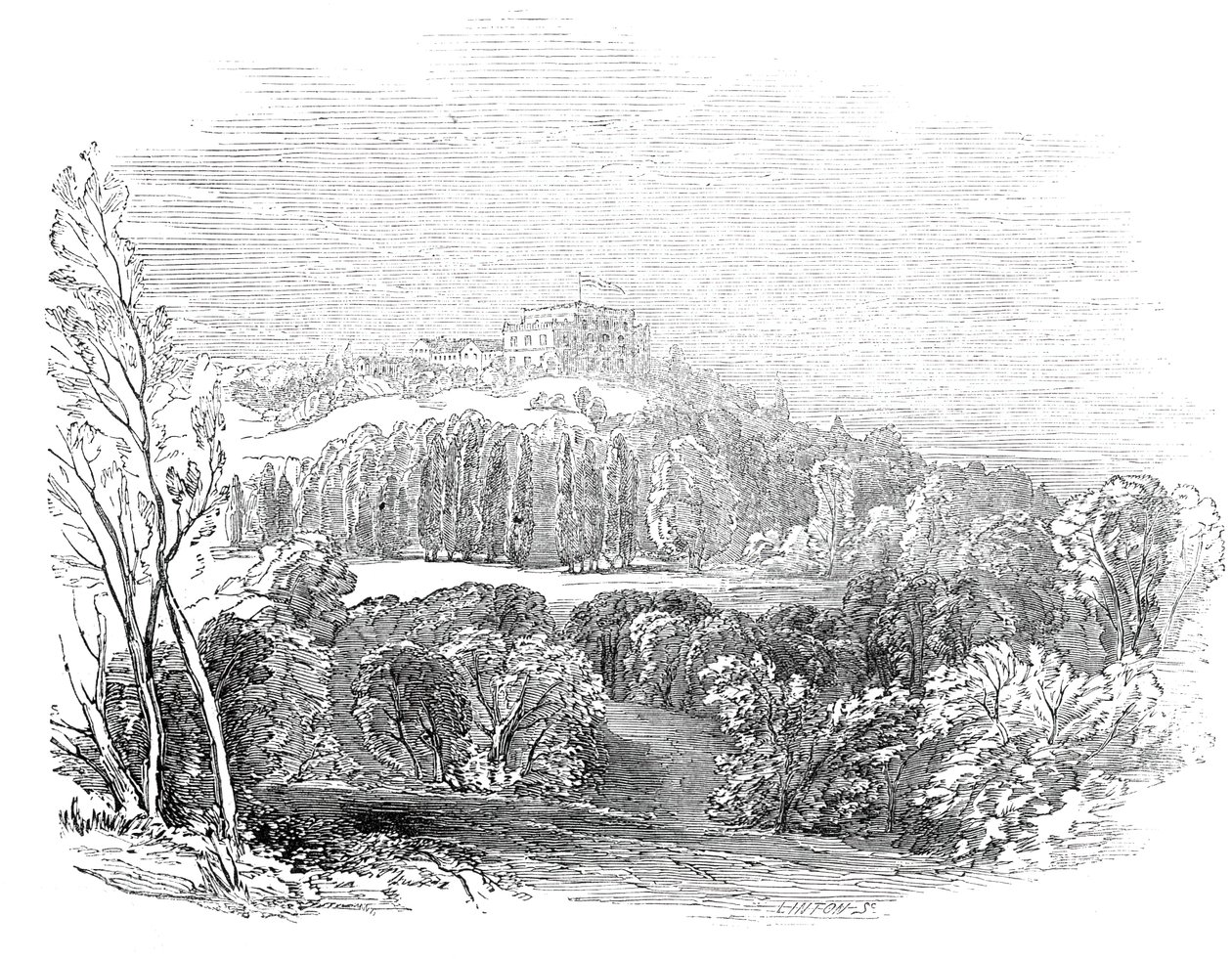 Sommerpalasset i Würtemburg - fra Hans Kongelige Høyhet Prins Alberts tegning, 1845. av W. J. Linton