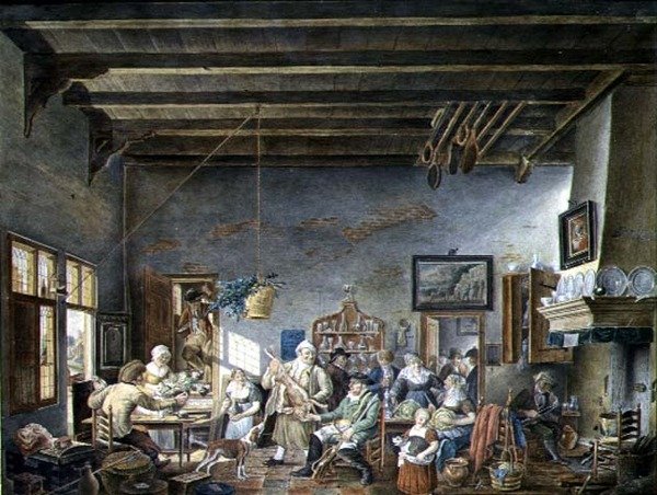 Et nederlandsk tavernainteriør (etter et maleri av Johannes Petrus van Horstock) (1745-1825) 1824 (akvarell på papir) av W. Jansens