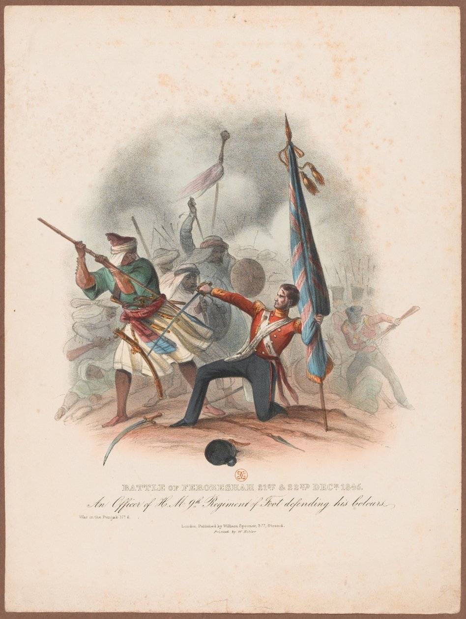 ?Slaget ved Ferozeshah 21. og 22. desember 1845. En offiser ved HM 9. regiment som forsvarer sine farger? av W. Kohler