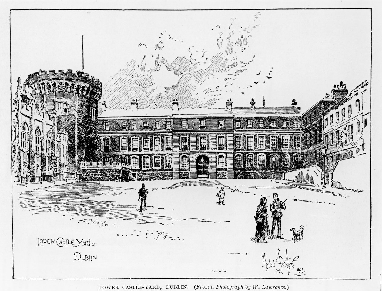 Lower Castle Yard, Dublin, gravert av Herbert Railton (1857-1910) av W. Lawrence