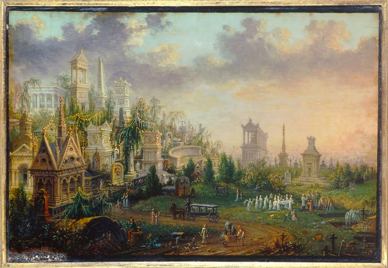 Pere Lachaise-kirkegården i Paris Maleri av Lebelle (1800-tallet) 1835 Søn. 0,16x0,12 m Paris, Carnavalet-museet av W. Lebelle