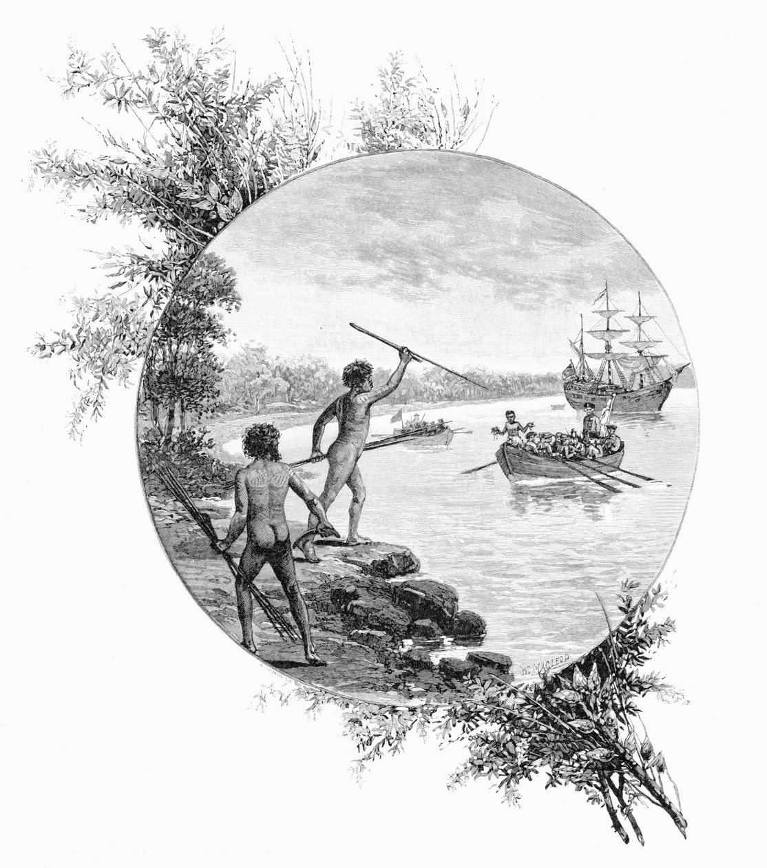 Innfødte som motsetter seg Captain Cooks landing, Australia, 1770 1886. av W. Macleod