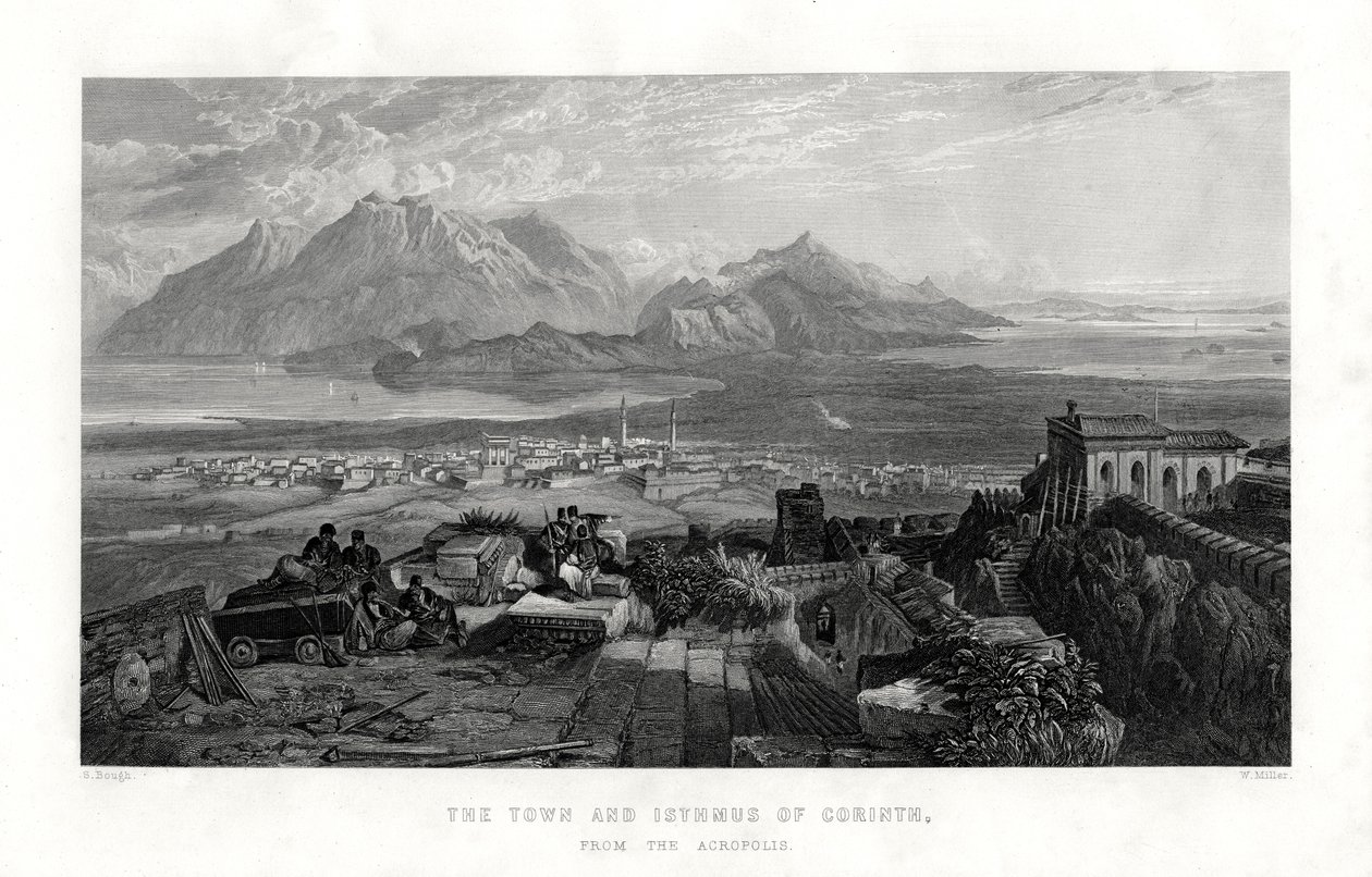 Byen og isthmus av Korint fra Akropolis, Hellas, 1887 av W. Miller