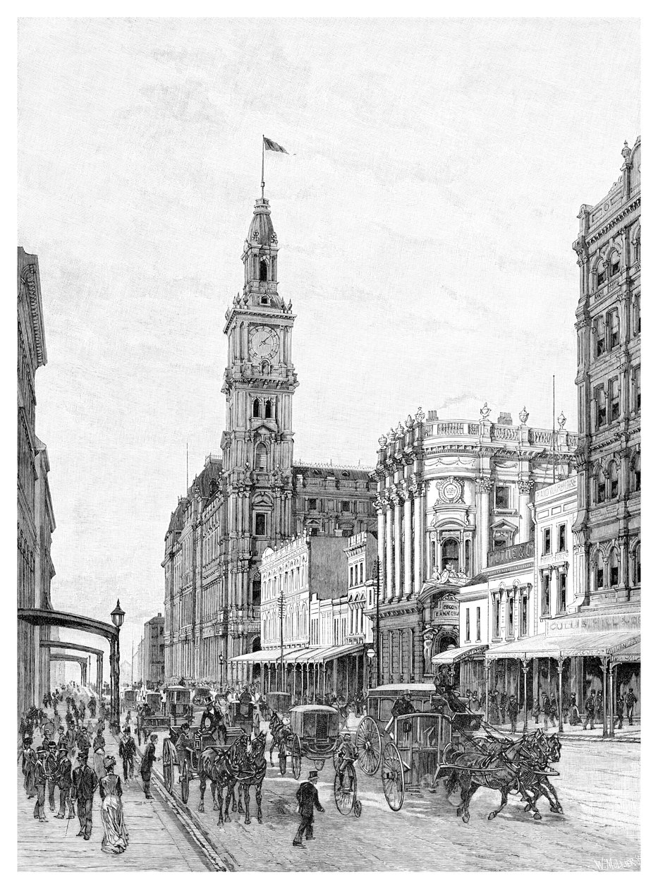Elizabeth Street, Melbourne, Victoria, Australia, 1886. av W. Mollier