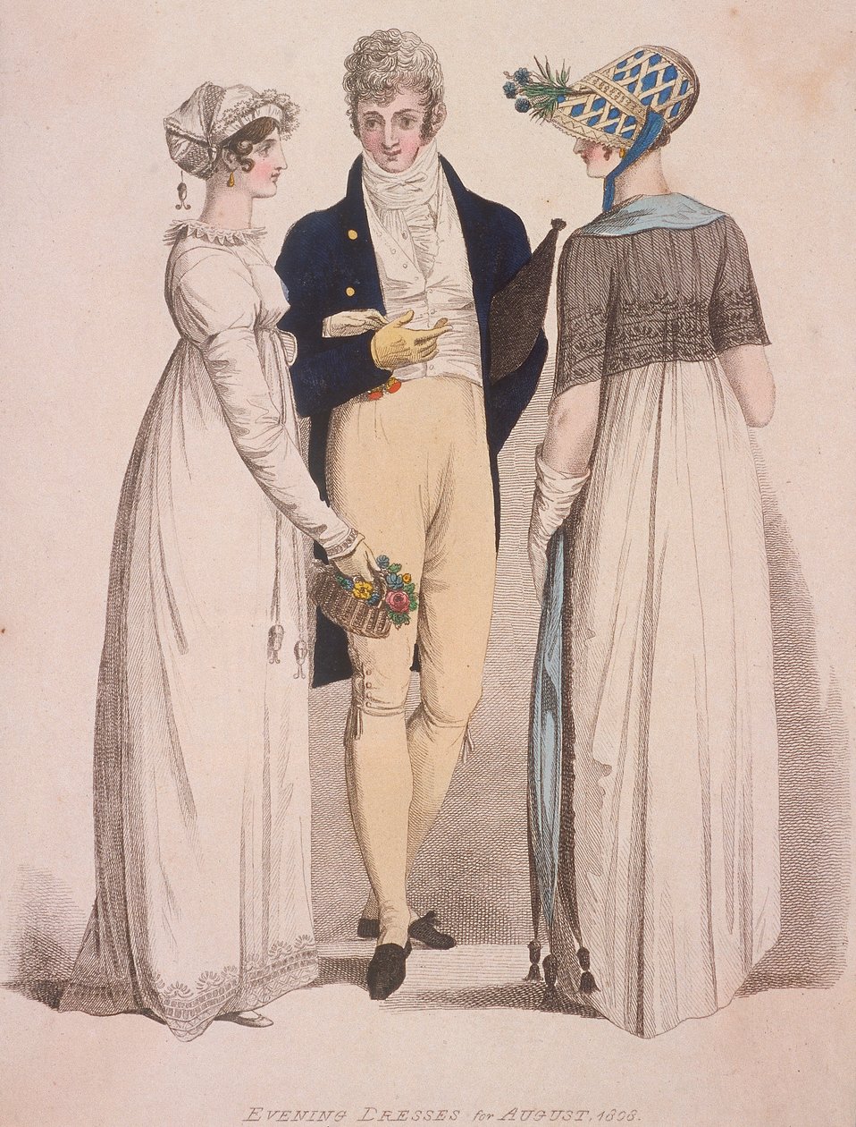 To kvinner og en mann iført aftenkjole, 1808 av W Read