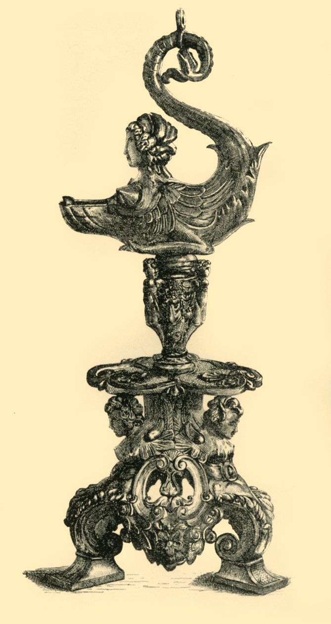 Lampe i form av sfinkslignende havskapning, c1510-1530, 1881. av W. W. McCarty