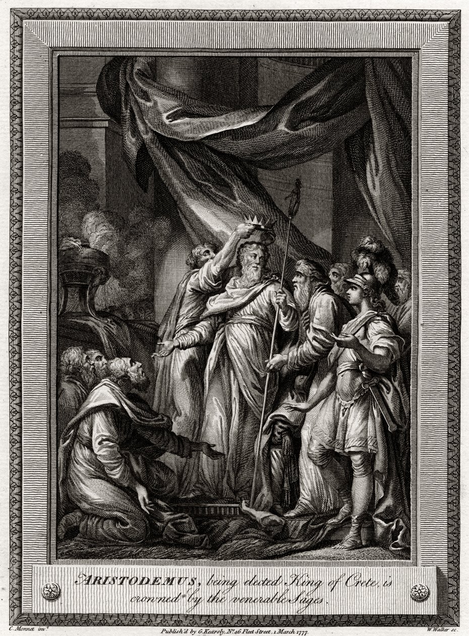 Aristodemus, som ble valgt til konge av Kreta, blir kronet av de ærverdige vismennene, 1777 av W. Walker