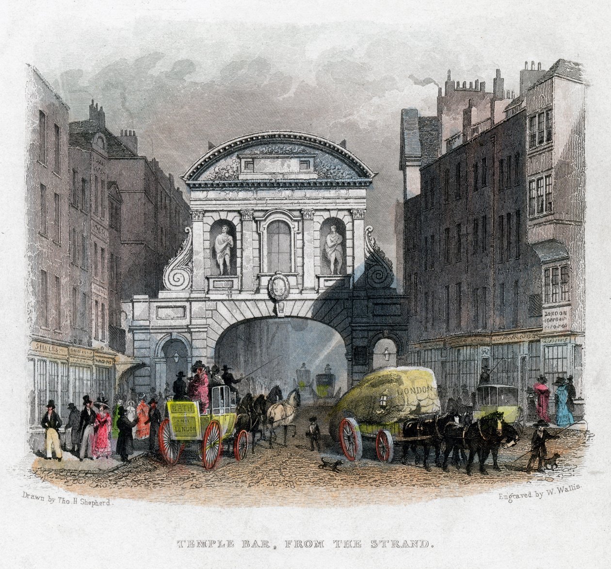 Temple Bar, fra Strand, London, 1829. av W. Wallis