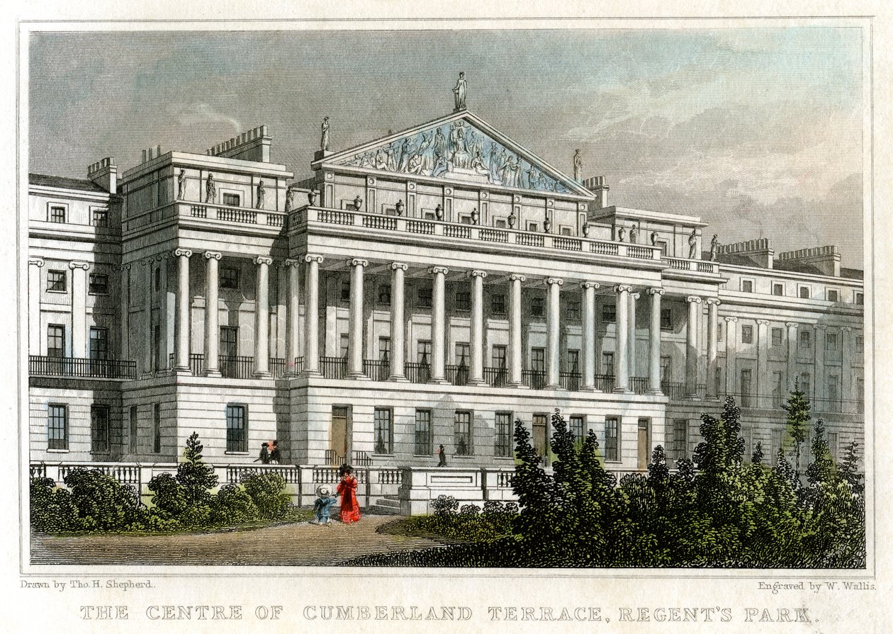 Sentrum av Cumberland Terrace, Regents Park, London, 1829. av W. Wallis