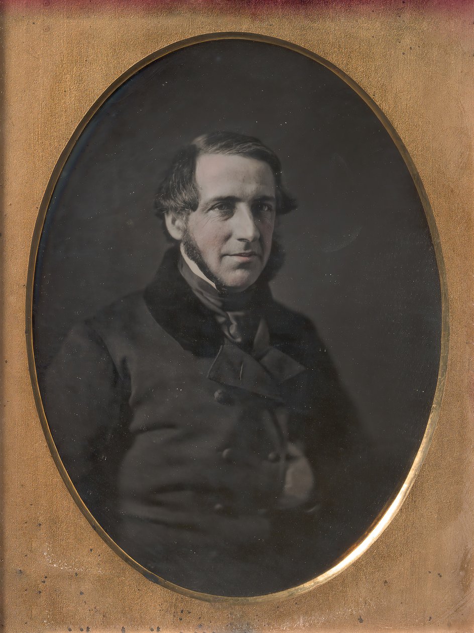 Middelaldrende mann med hakestroppskjegg, inni jakke med knapper, 1840-50-tallet av W. and F. Langenheim