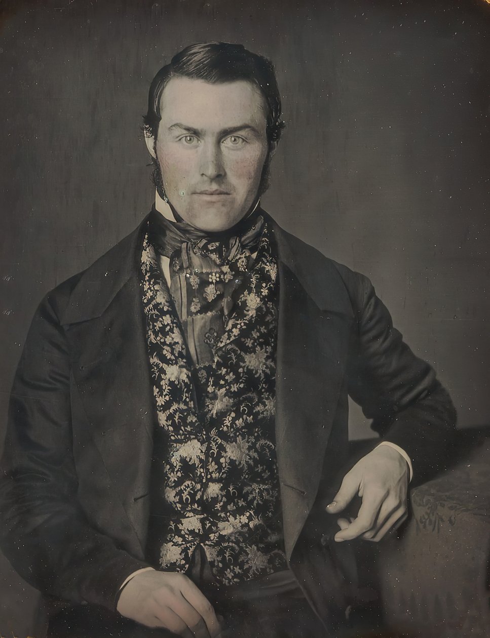 Sittende mann i blomstervest, 1840-50-tallet av W. and F. Langenheim