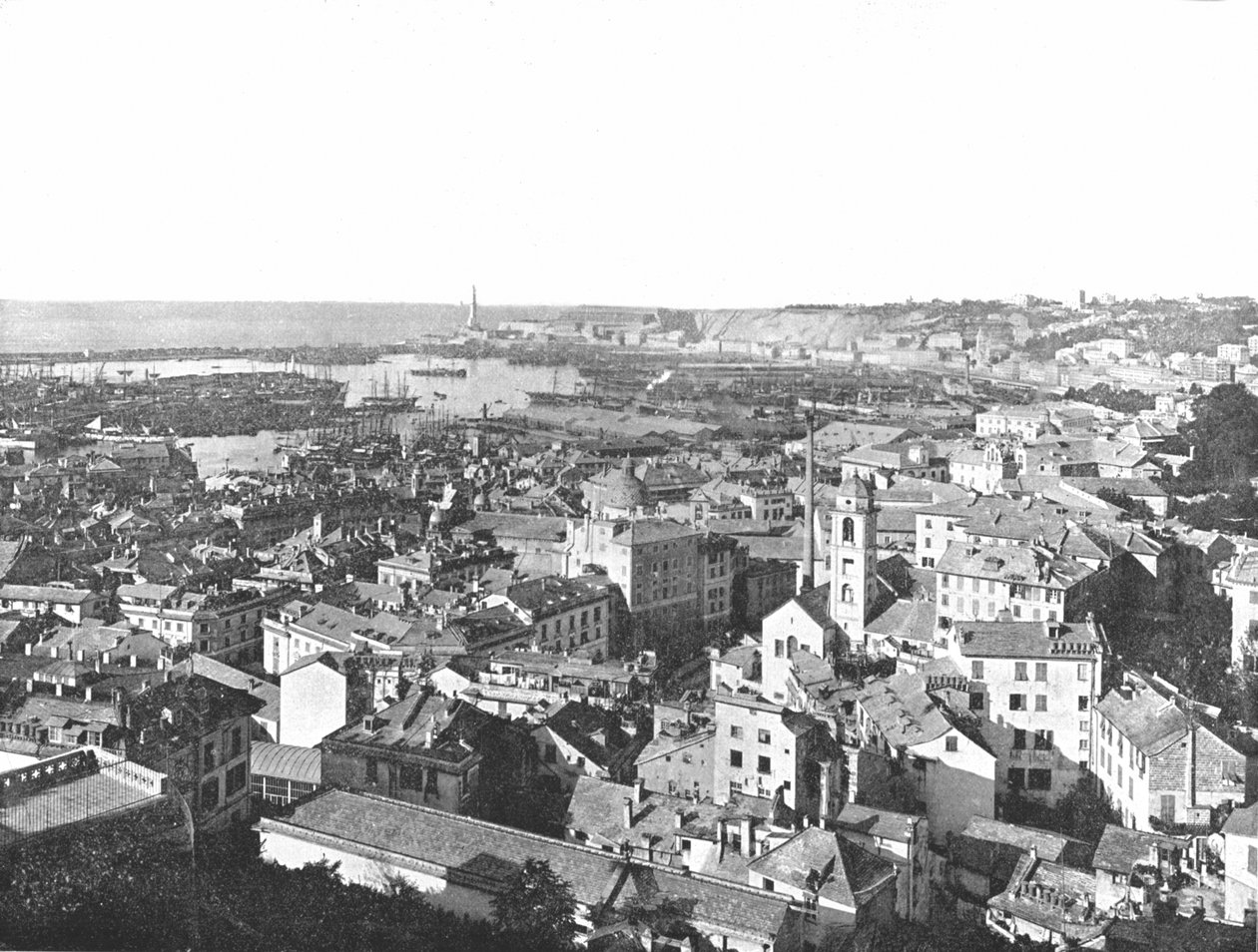 Generell utsikt over byen Genova, Italia, 1895. av W and S Ltd