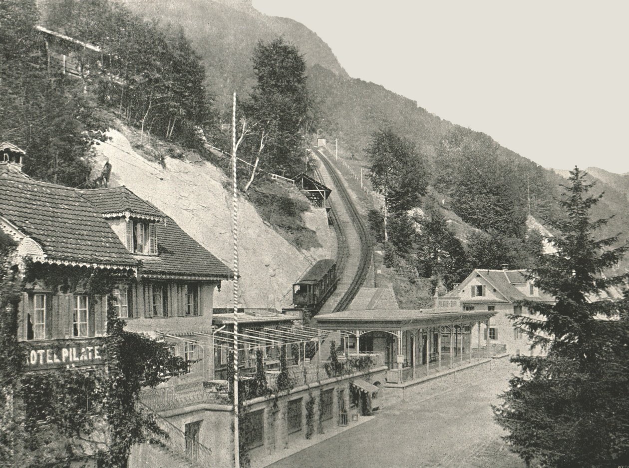 Utgangspunktet for Pilatus Railway, Alpnachstad, Sveits, 1895. av W and S Ltd