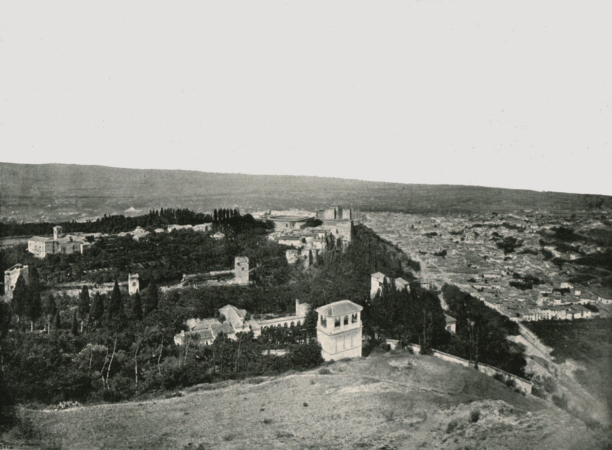 Byen og Alhambra, Granada, Spania, 1895. av W and S Ltd