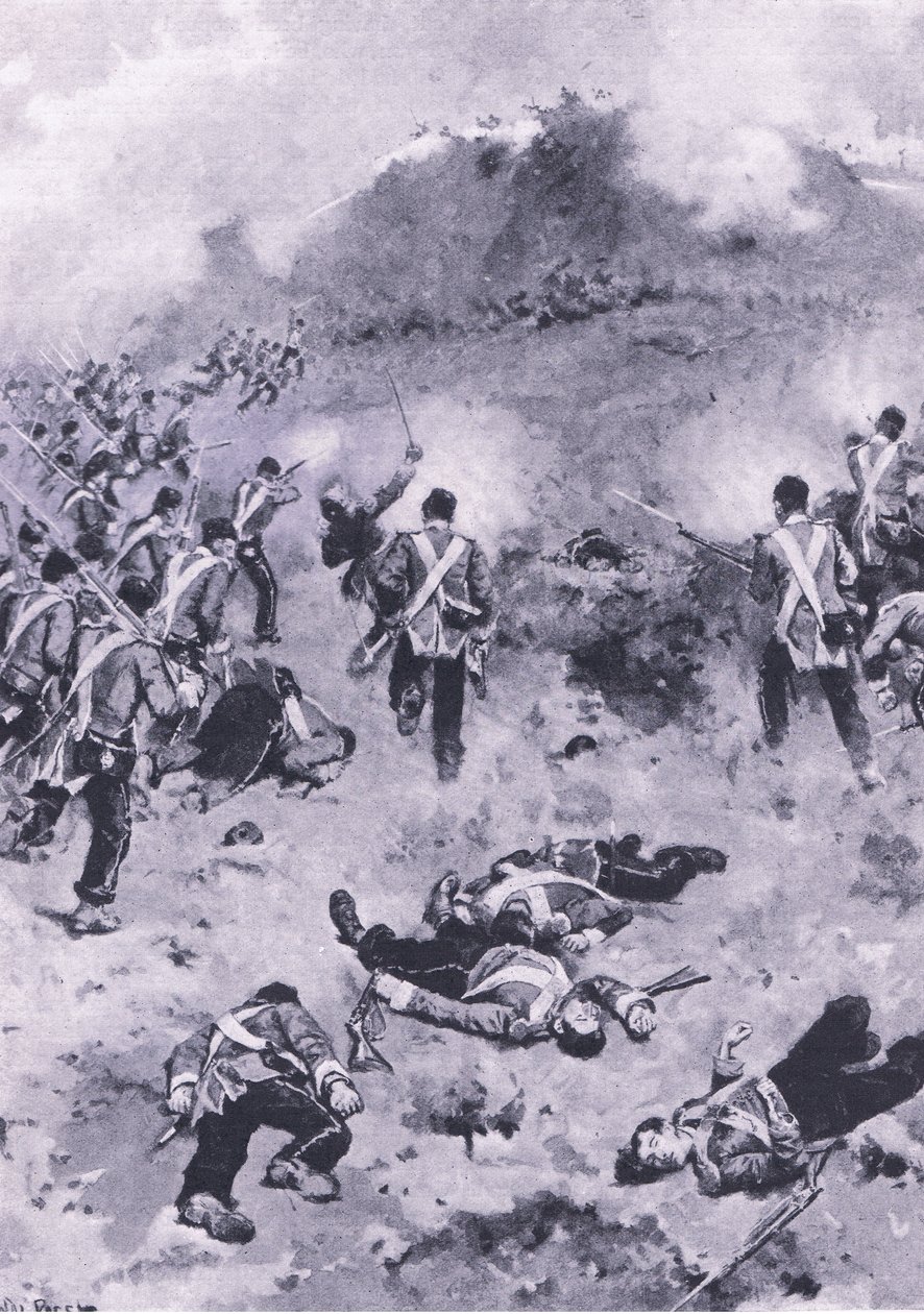 Assault on the Redan, illustrasjon fra British Battles on Land and Sea, 1915 av Wal Paget