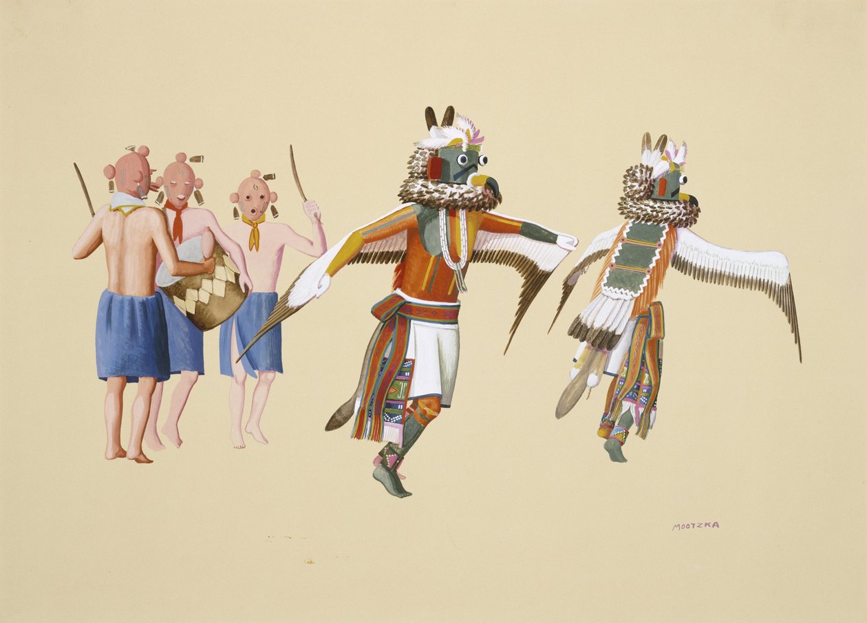 Kwahuh, 1930-40 (tempera på vevd papir) av Waldo Mootzka