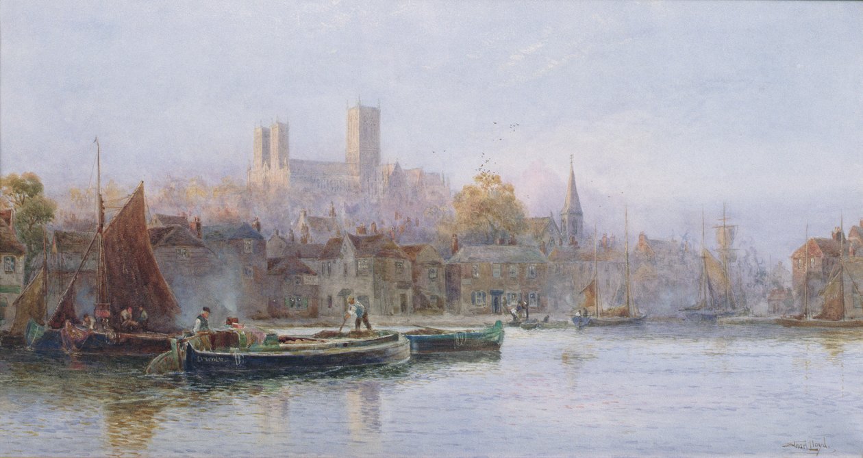 Lincoln Cathedral from the River (wc på papir) av Walker Stuart Lloyd
