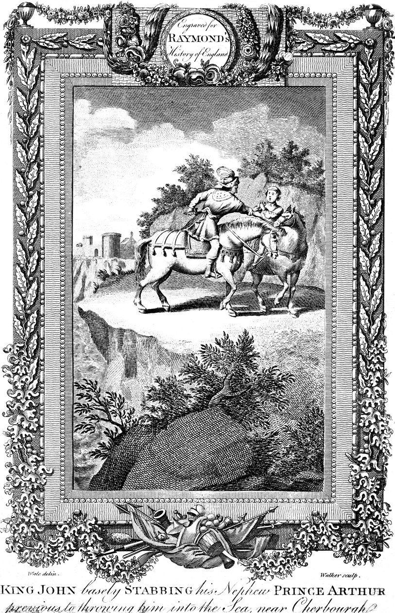 Kong John 1167-1216 knivstikker nevøen sin prins Arthur, 1800-tallet. av Walker