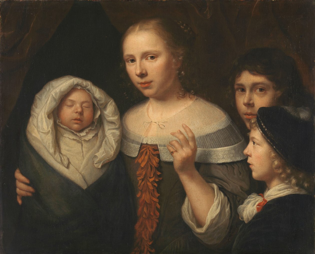 Portrett av en ung kvinne med tre barn av Wallerant Vaillant (attributed to)