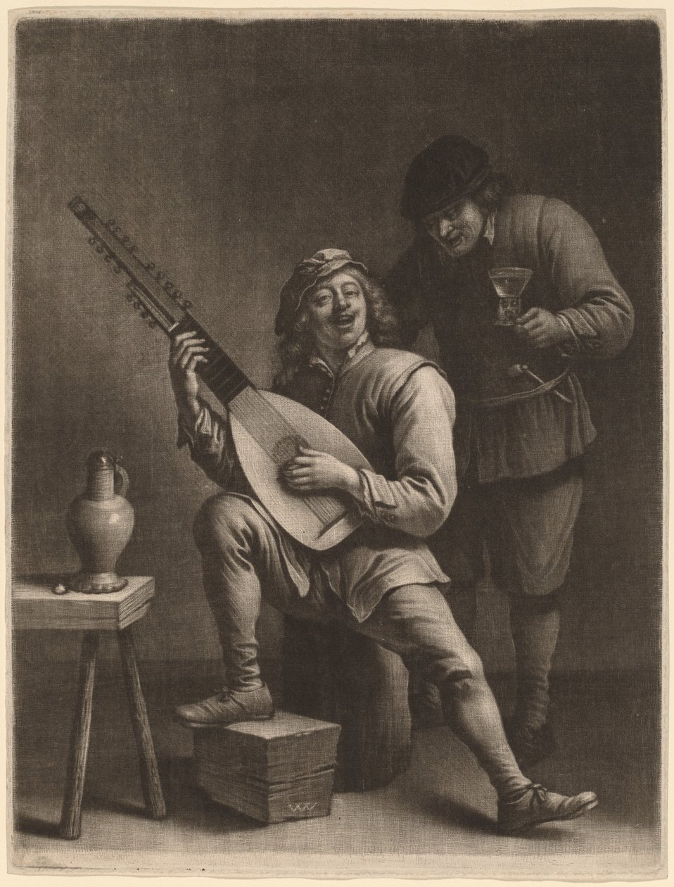 Lutspilleren og drikkeren av Wallerant Vaillant after David Teniers the Younger