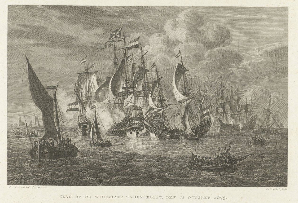 Slaget ved Zuiderzee mot Bossu, 1573 Slaget ved Zuiderzee mot Bossu, 11. oktober 1573 (tittel på objekt) av Walraad Nieuwhoff