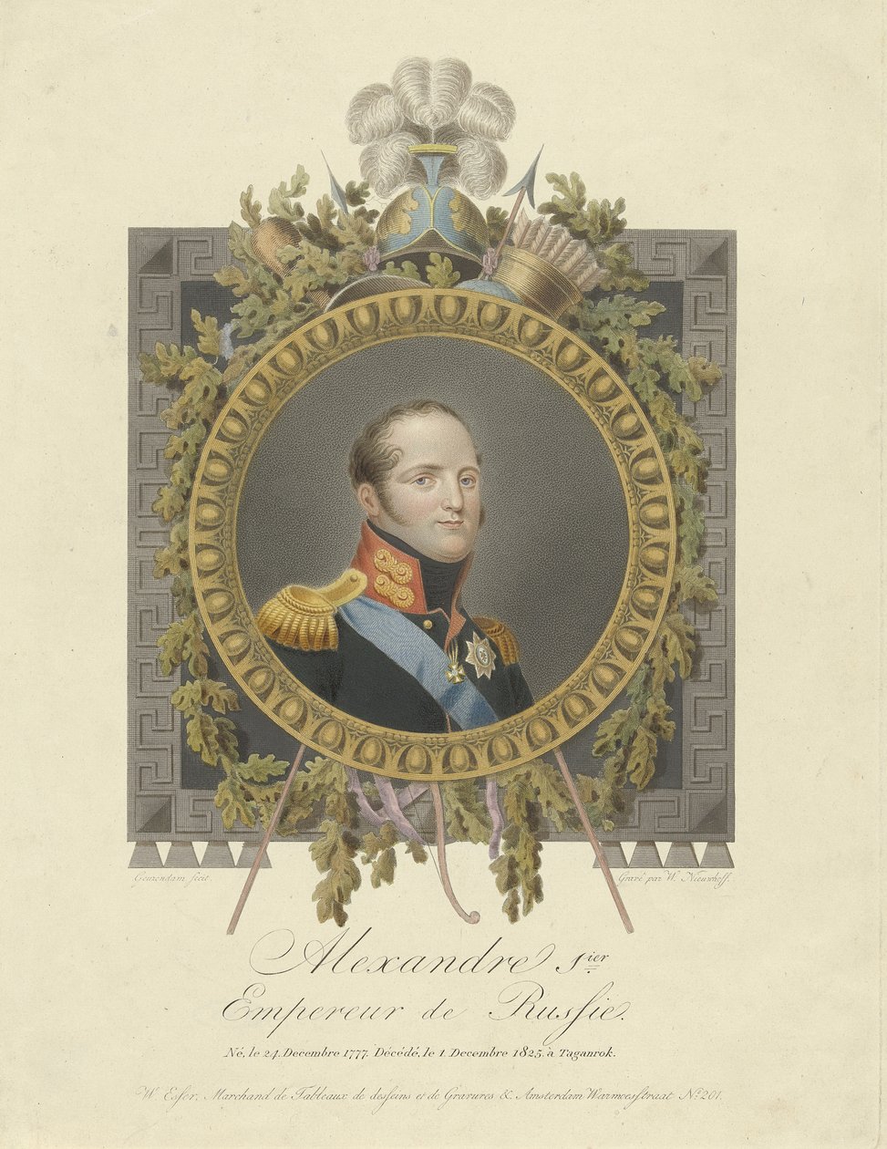 Portrett av keiser Alexander I 1777-1825, 1825 av Walraad Nieuwhoff