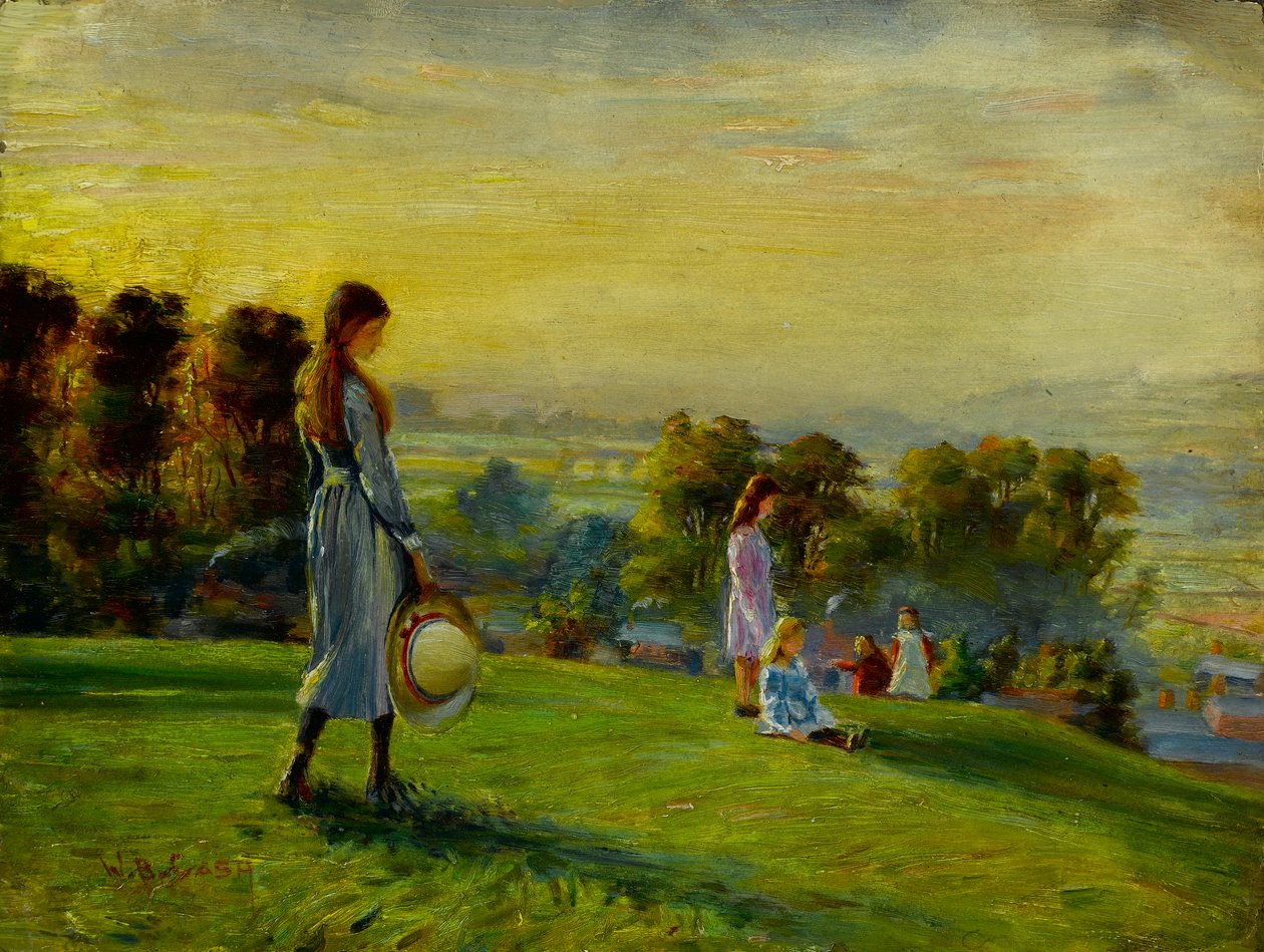 Studie for ?Barn som leker i marka ved solnedgang? av Walter Bonner Gash