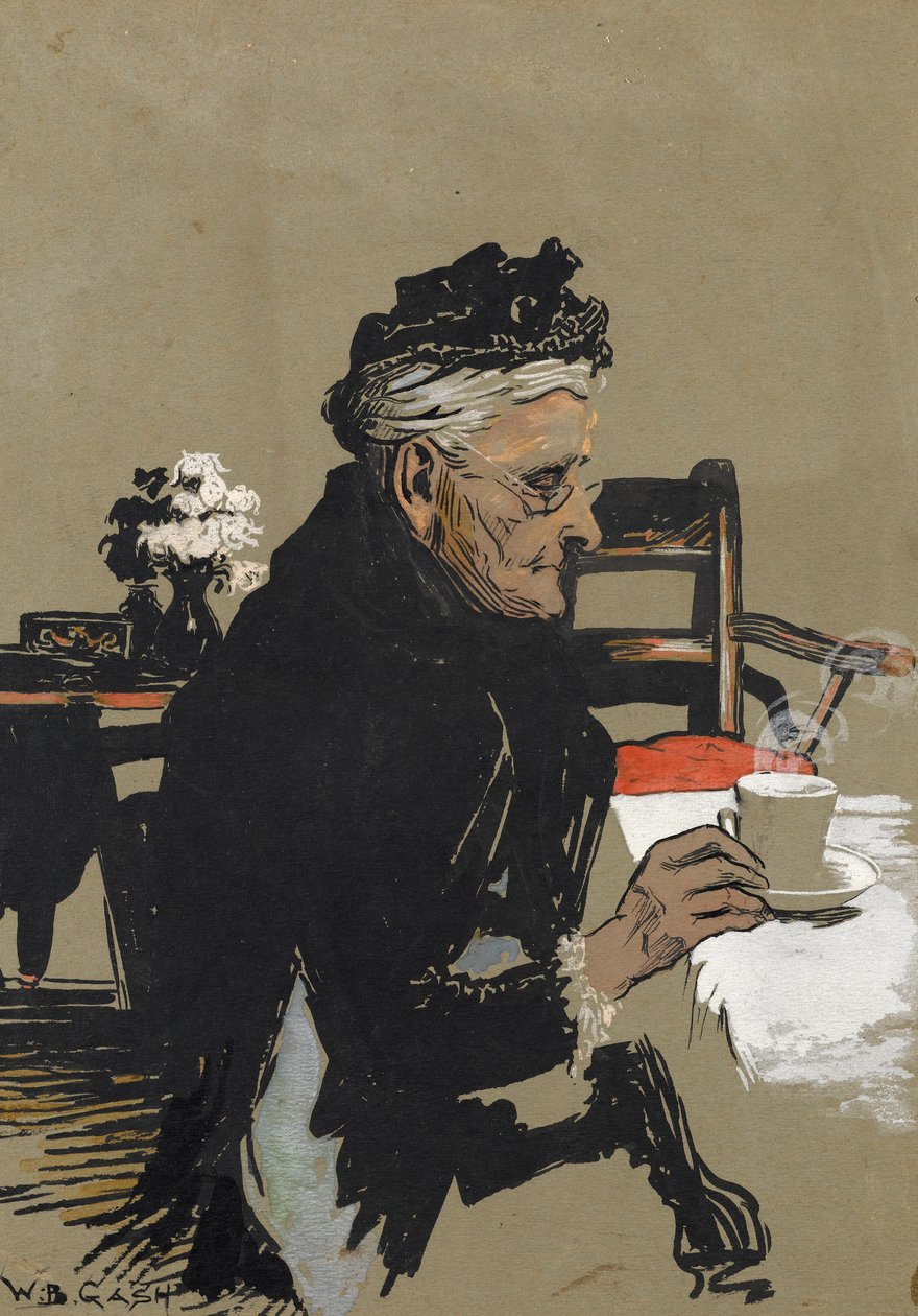 Kunstnerens mor nyter en kopp te av Walter Bonner Gash