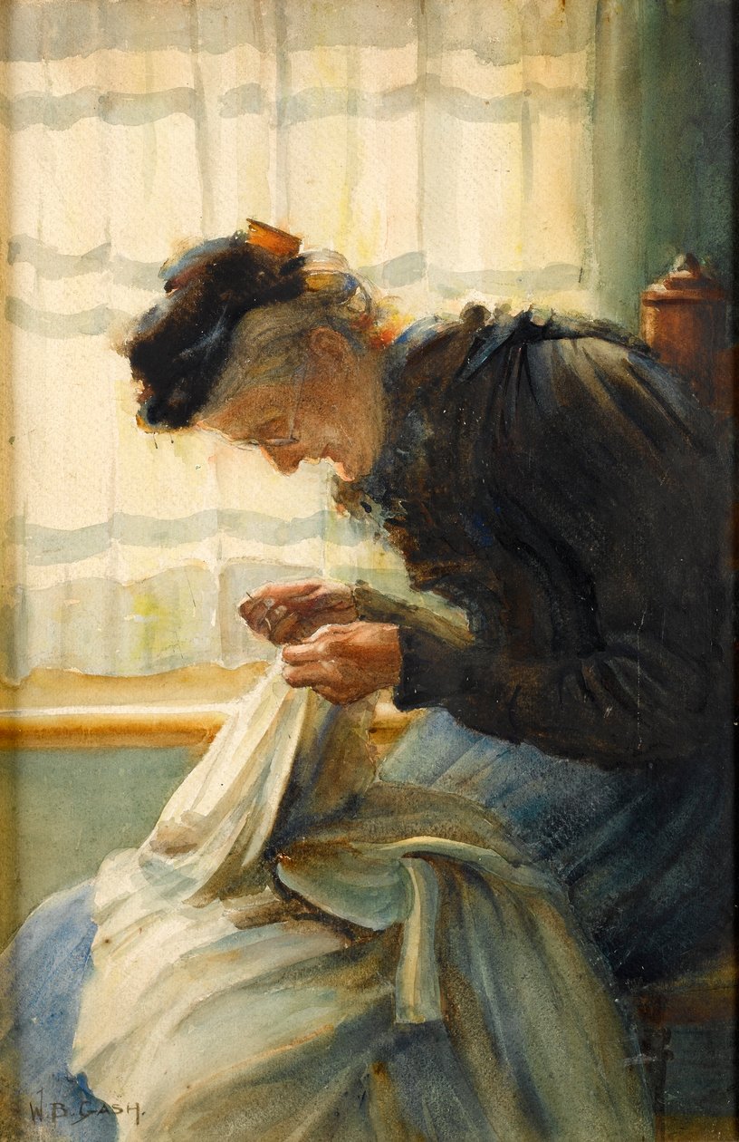 Kunstnerens mor syr ved vinduet av Walter Bonner Gash
