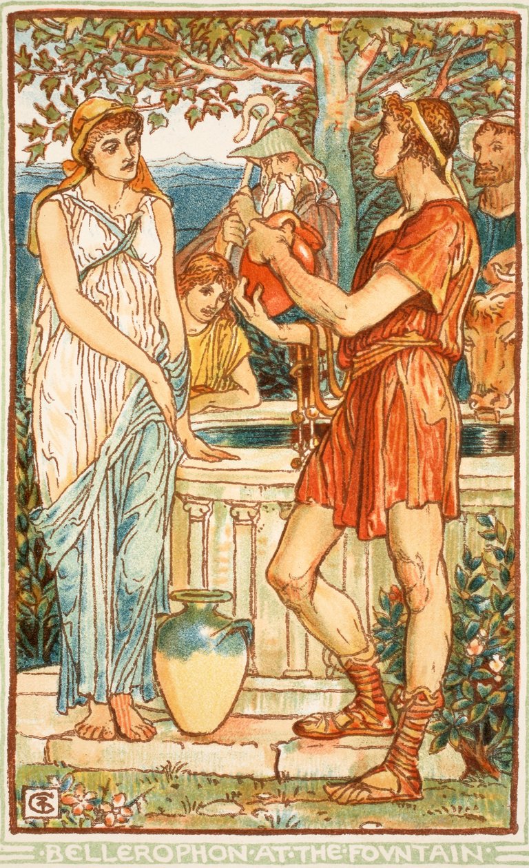 Bellerophon ved fontenen, illustrasjon fra 
