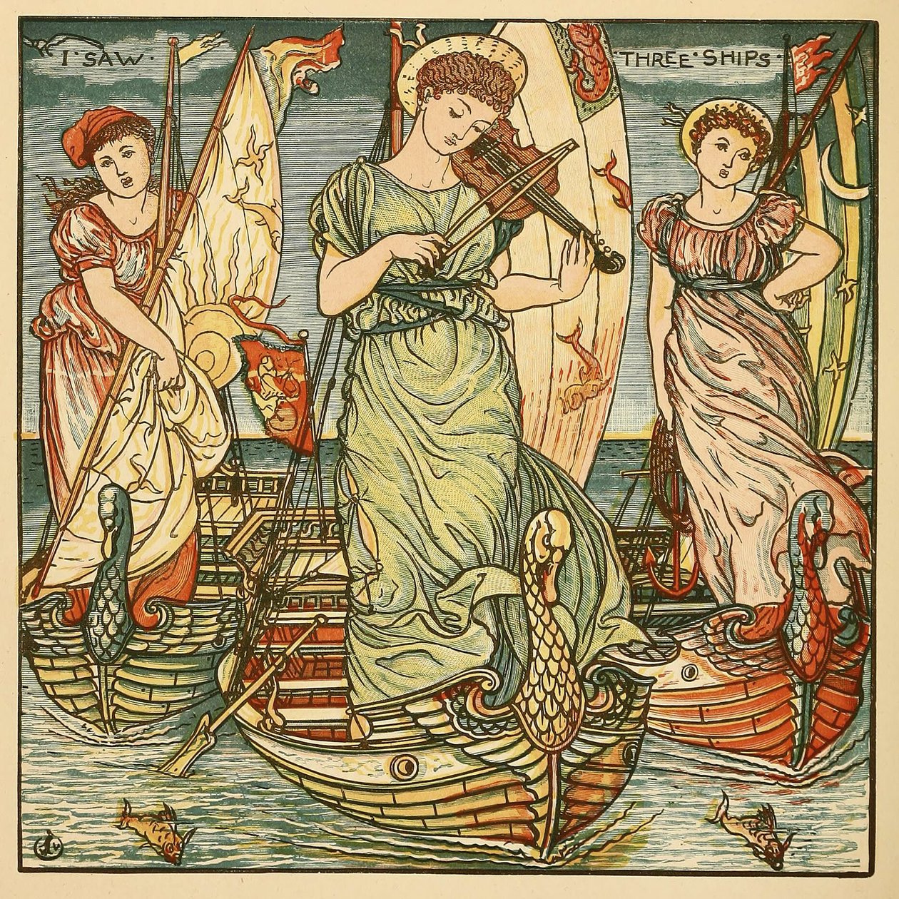 I Saw Three Ships, fra Walter Cranes Painting Book, pub. 1889 av Walter Crane