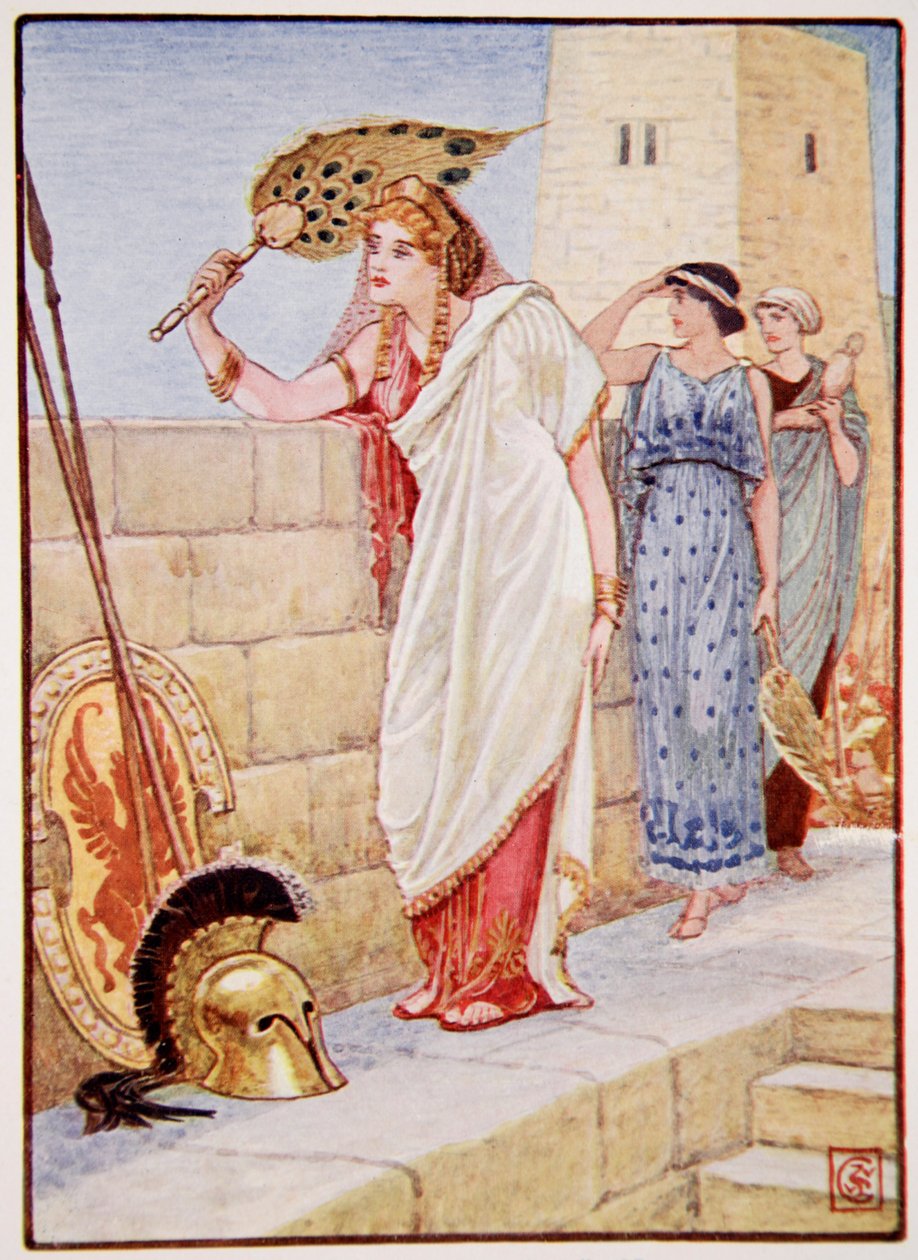 Ofte stod hun på veggene til Troja, illustrasjon fra The Story of Greece av Mary Macgregor, 1. utgave, 1913 (fargetrykk) av Walter Crane