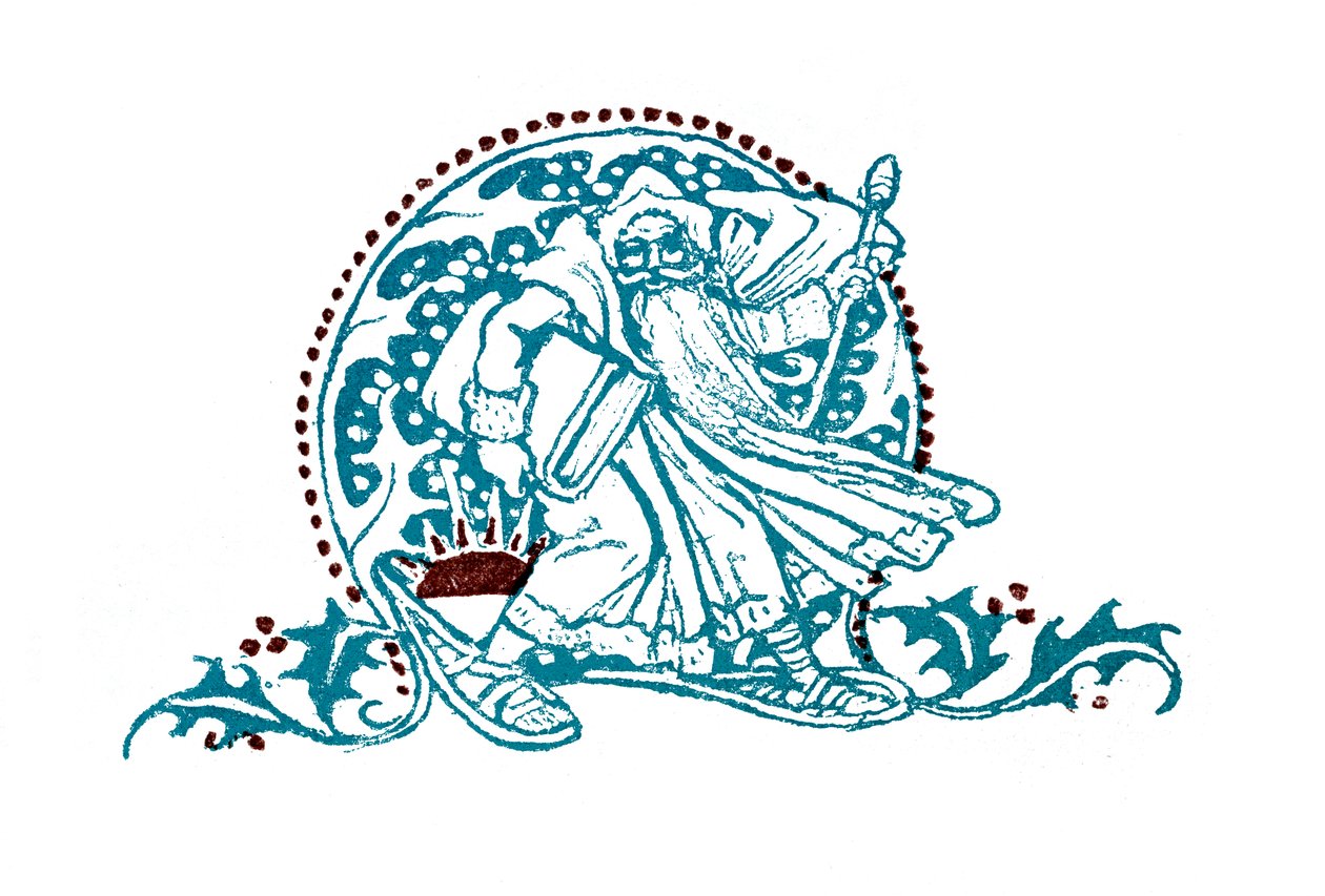 Gammel mann som går gjennom snø av Walter Crane